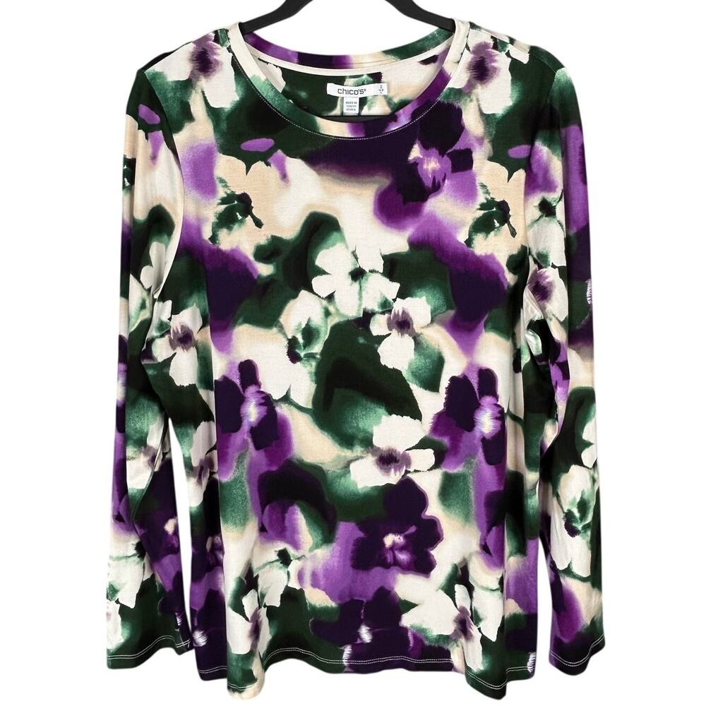 NWT CHICO'S 2/L Touch Of Cool Layering Tee Midnight Violet Soft Comfy Purple Top
